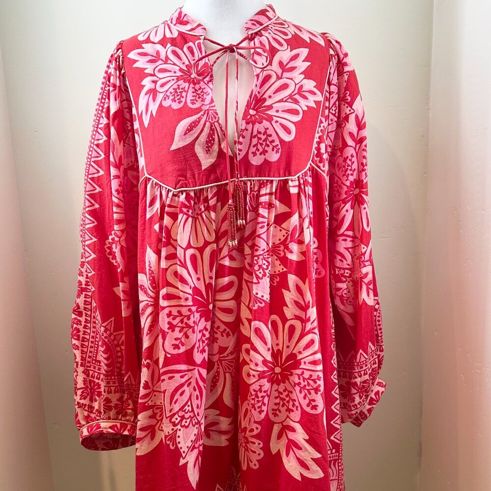FARM Rio Flora Tapestry Tapestry Red Mini-Dress Women Size L